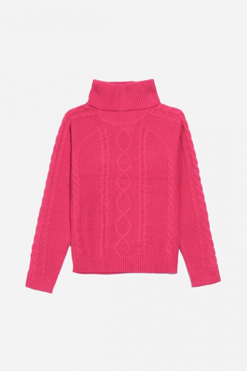Sweater con estructura de cable - Mujer FUCSIA