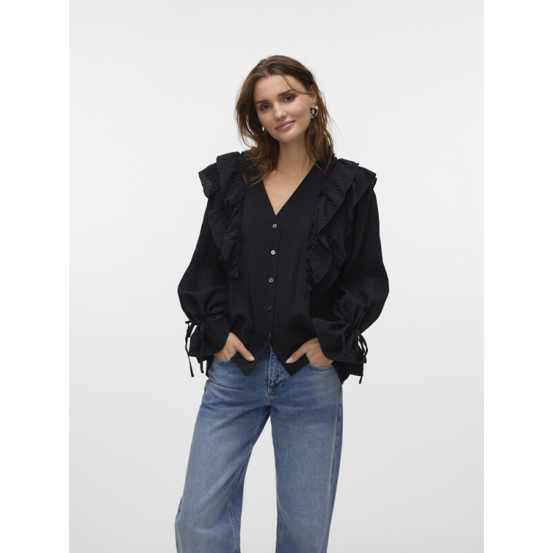 VMKAUSA FRILL LS TOP WVN GA BLACK