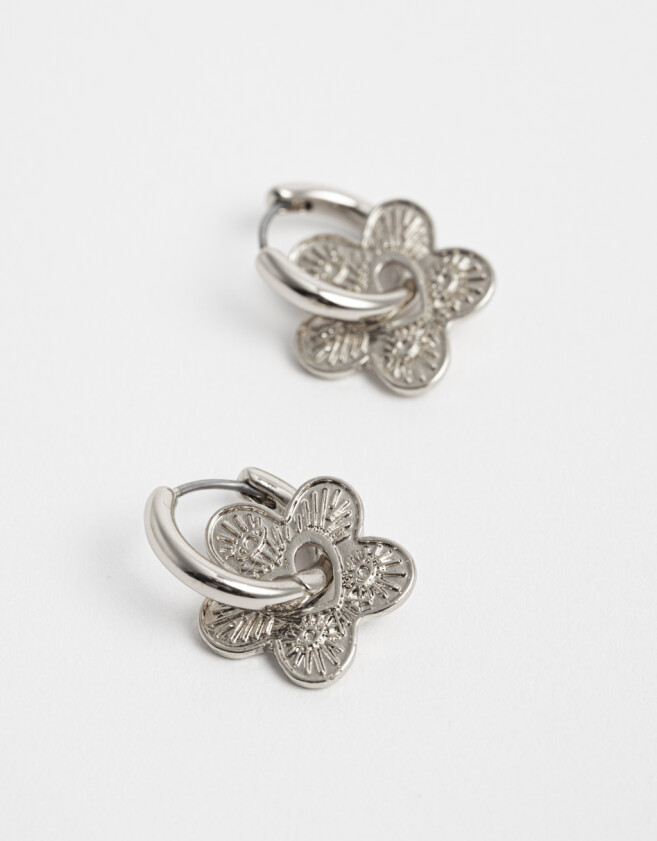 Aros Argollas Flores Aros Argollas De Metal - Plateado