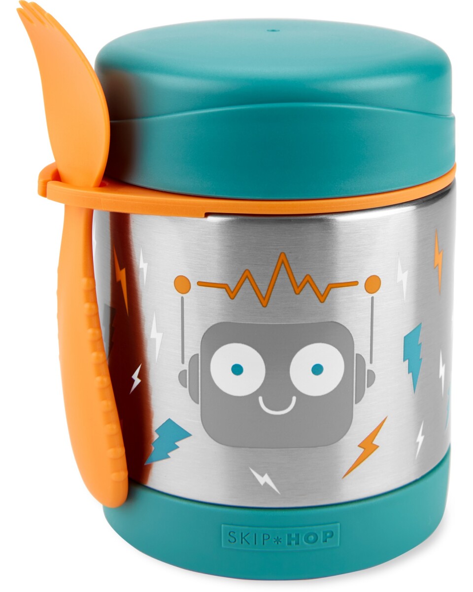 Tupper de acero inoxidable con cubierto, diseño robot 