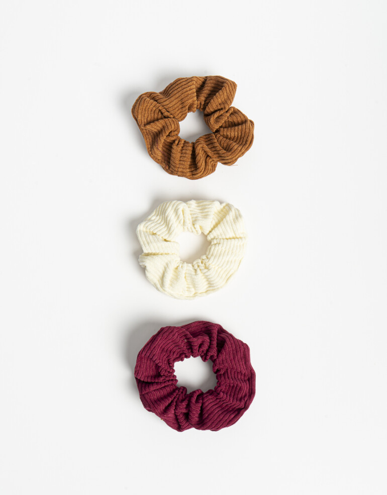 Skunzies Texturada Set De Scrunchies De Corderoy - Combinacion Tricolor
