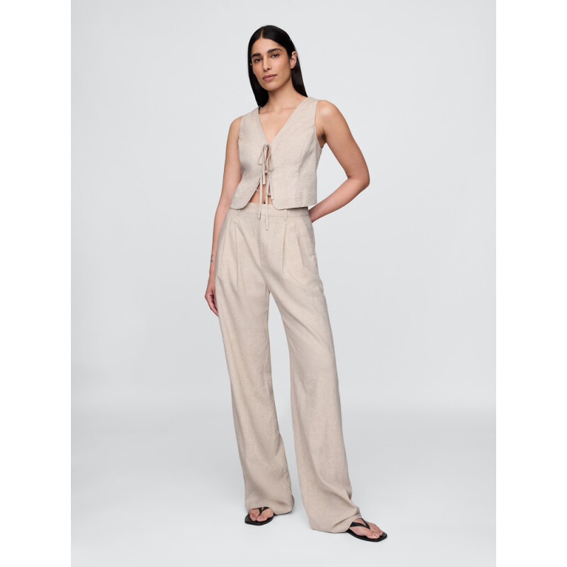 SL TIE FRONT VEST FLAX LINEN