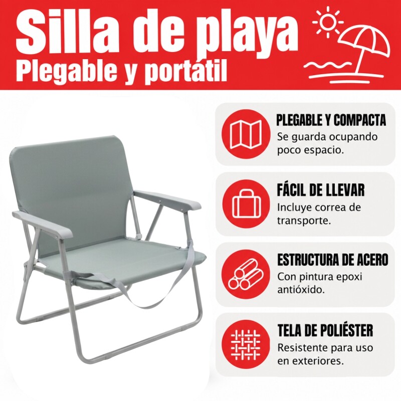 Set x2 Silla Playa Plegable Portátil Con Correa Reforzada GRIS CLARO