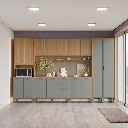 JUEGO DE COCINA 7 MODULOS Y MESADA MDF LINEA COLORS FREIJO Y VERDE