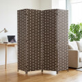 Biombo Boho Nhome 4 Paneles Madera Ratán Clásico Marrón con blanco