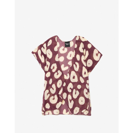 Kimono Animal Print Burgundy Combinacion Bicolor