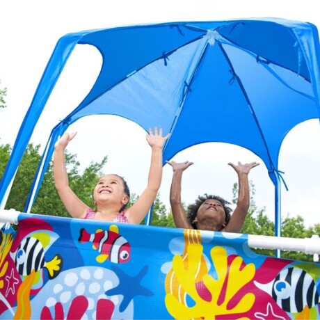 Piscina Infantil Steel Pro Bestway Toldo Extraíble Rociador Azul