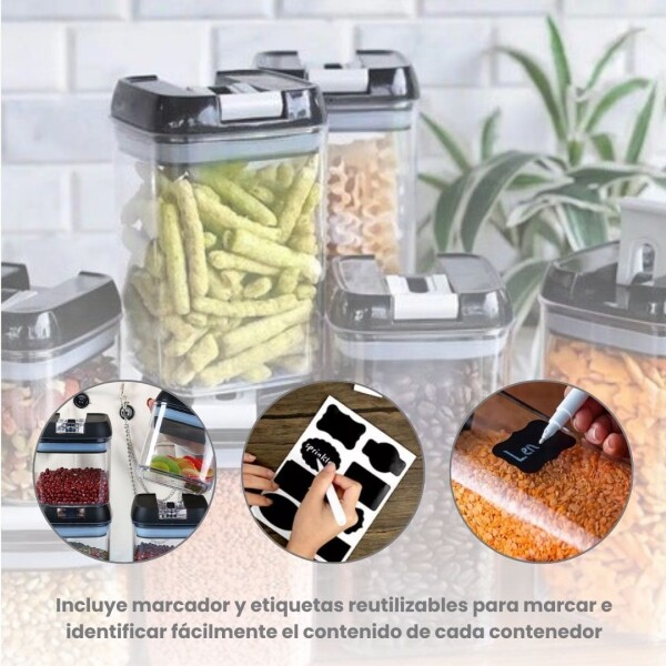 Juego de 5 Recipientes Herméticos Apilables Tarros Frascos Contenedores Apto Alimentos Tapa Negra Juego de 5 Recipientes Herméticos Apilables Tarros Frascos Contenedores Apto Alimentos Tapa Negra