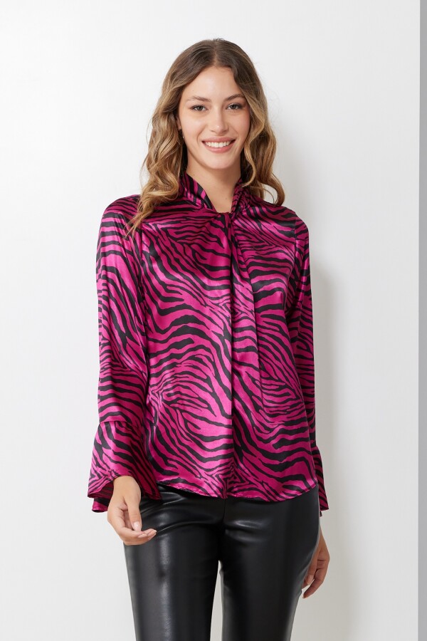 Blusa Saten Printed NEGRO/FUCSIA