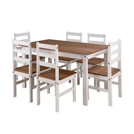 JUEGO DE COMEDOR 6 SILLAS BLANCO CERA ACAPULCO JUEGO DE COMEDOR 6 SILLAS BLANCO CERA ACAPULCO