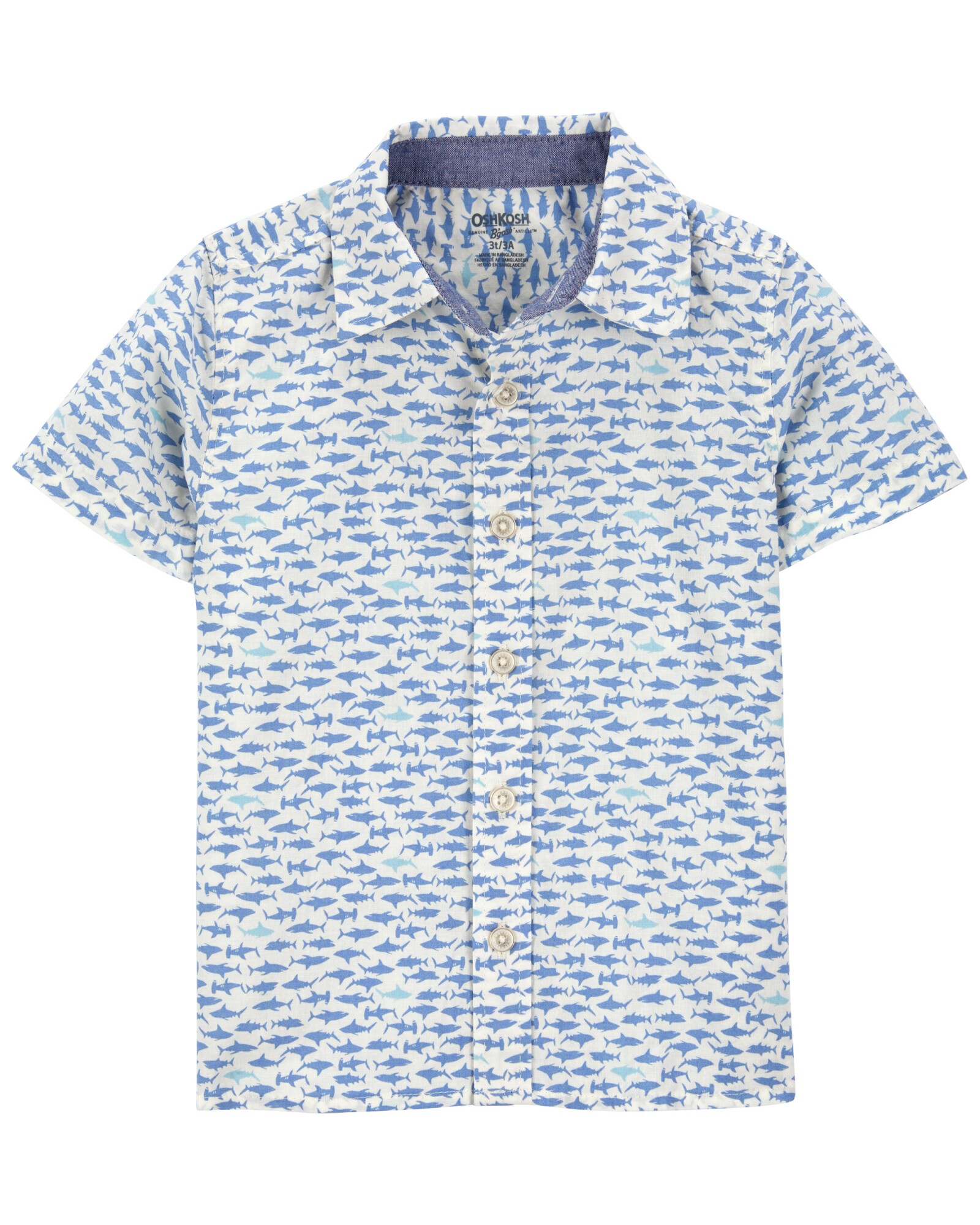 Camisa de algodón, manga corta, diseño tiburones Camisa de algodón, manga corta, diseño tiburones