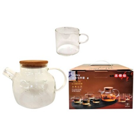 Set de Tetera de Vidrio con Tapa de Madera y 6 Tazas HH1561 001