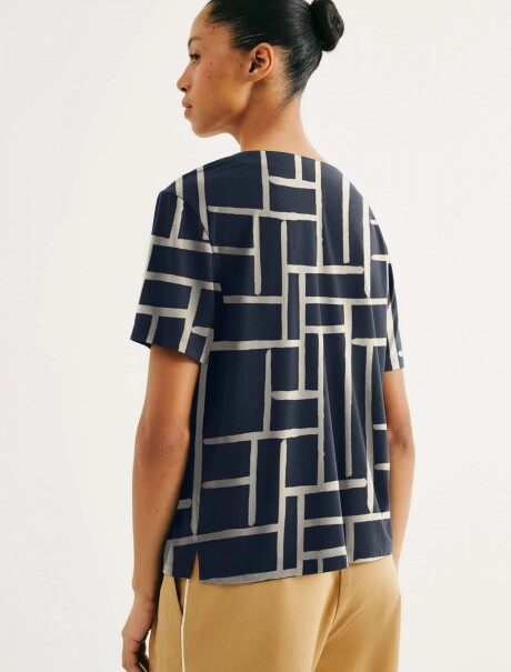 BLUSA DE CUELLO EN V CON ESTAMPADO AZUL