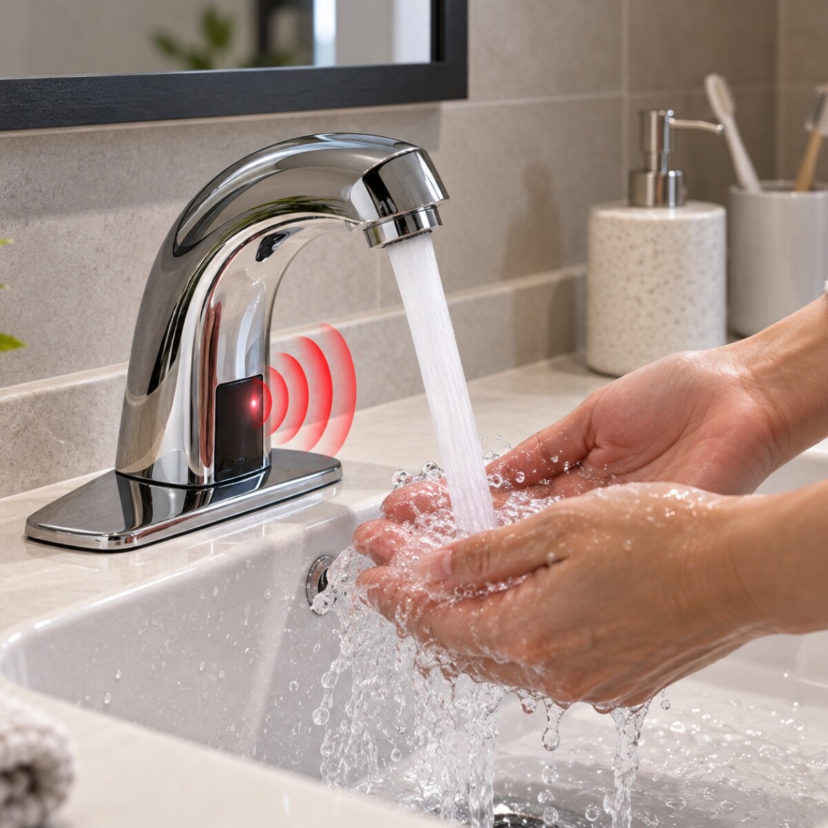 Grifería de Baño con Sensor Curvo Cromado para Agua Fría Grifería De Baño Con Sensor Curvo Cromado Para Agua Fría