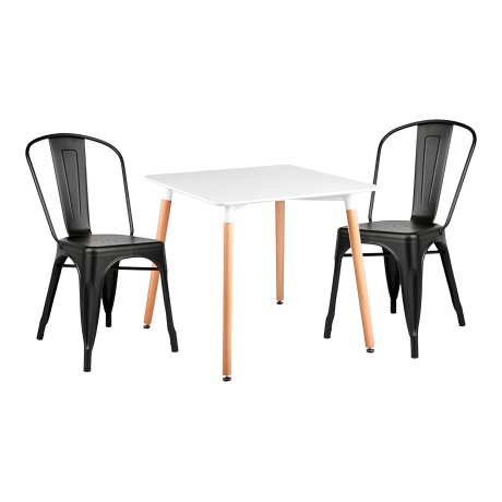 Juego de comedor mesa Cuadrada 80cm + 2 Sillas Tolix Blanco