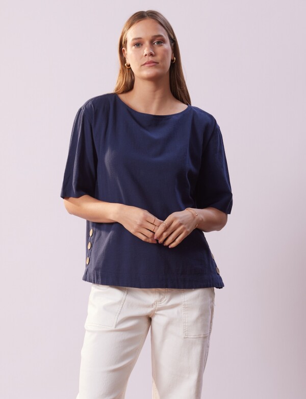 Blusa Algodon Botones AZUL