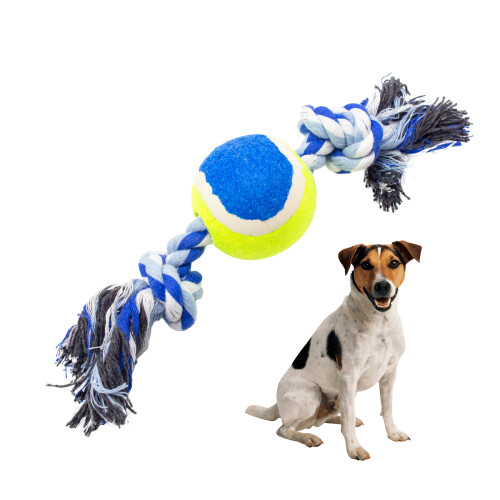 Hueso De Soga Con 2 Nudos Y Pelota De Tenis 25 Cm Color azul