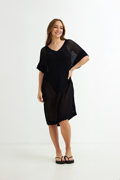 Vestido tejido calado NEGRO