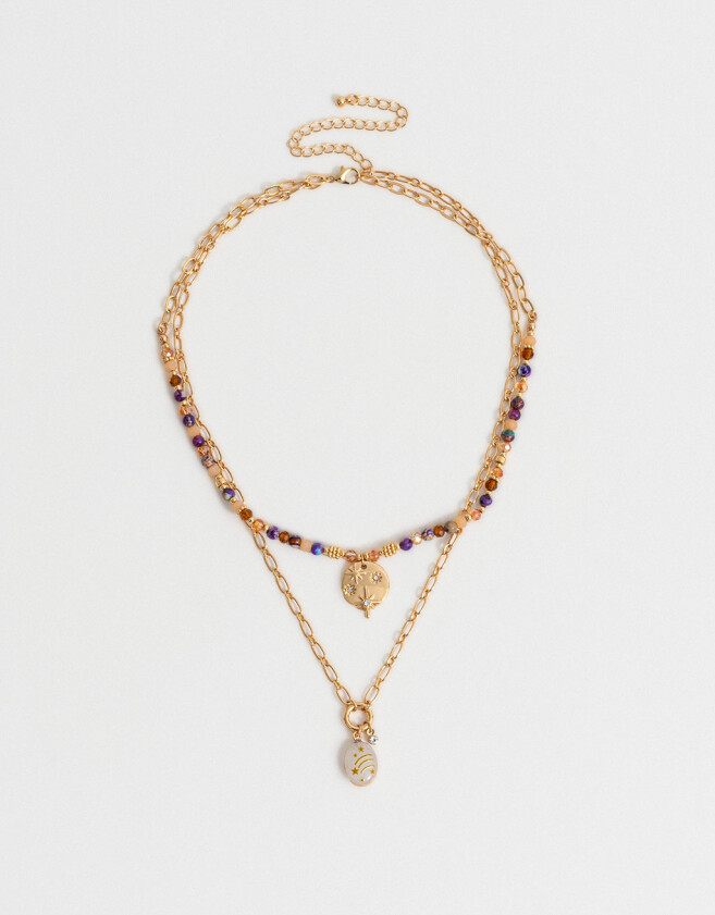 Collares Cortos Con Piedra Natural Collar Corto Bañado En Oro Con Piedra Natural - Dorado