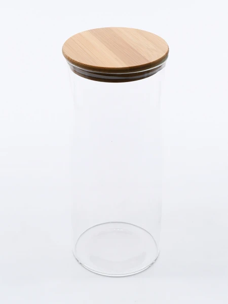 FRASCO VIDRIO TAPA BAMBOO TRANSPARENTE