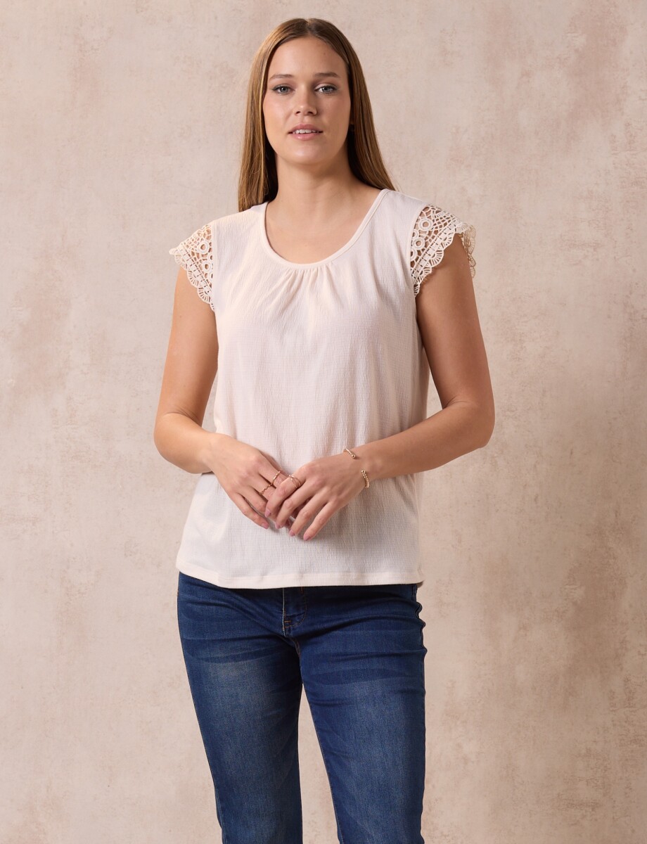 Blusa Manga Crochet - Beige 