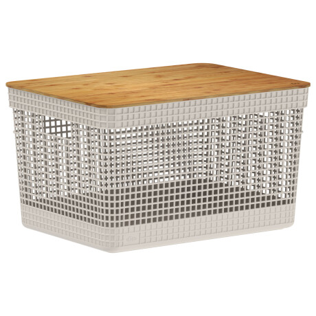 CESTA C/TAPA BAMBÚ PLASTICO-RECICLADO NATURAL-BEIGE GRID 20L