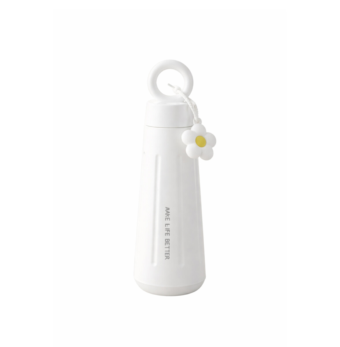 Botella térmica de acero con asa y colgante de flor 450ml - Blanco 