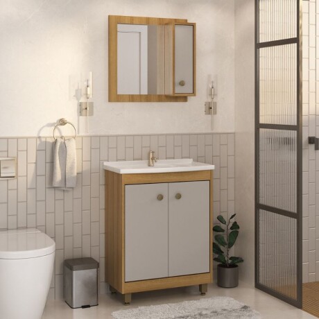 MUEBLE DE BAÑO 60 CM CON MESADA Y ESPEJO - MIEL/FUME MUEBLE DE BAÑO 60 CM CON MESADA Y ESPEJO - MIEL/FUME