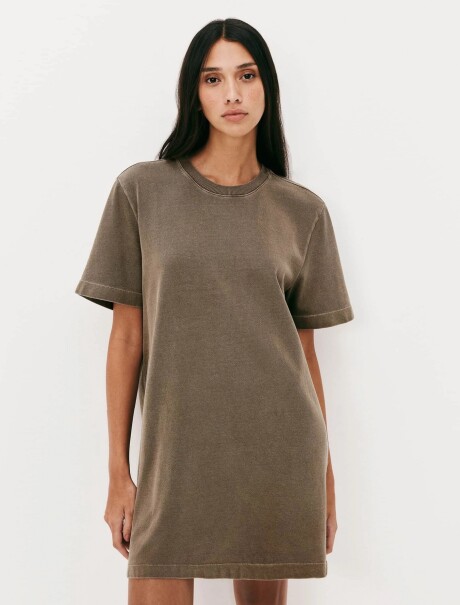 VESTIDO BÁSICO MANGA CORTA MARRÓN