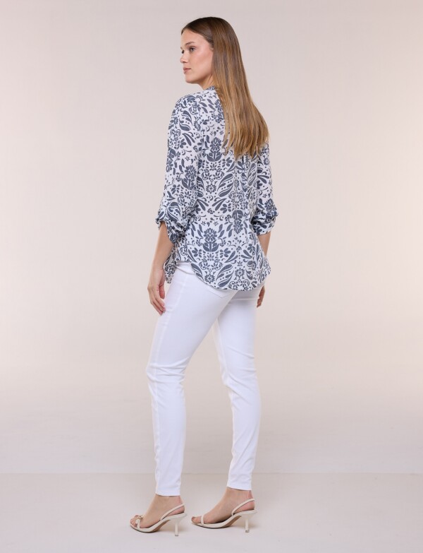 Blusa Plisada BLANCO/AZUL