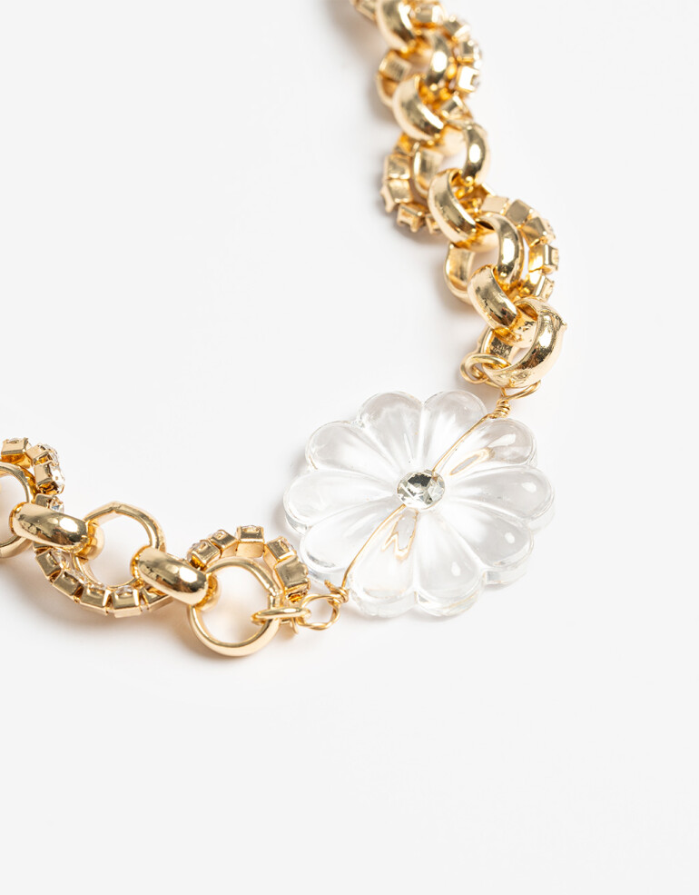 Collares Cortos Acrilico Collar Corto Flor Acrílica - Dorado