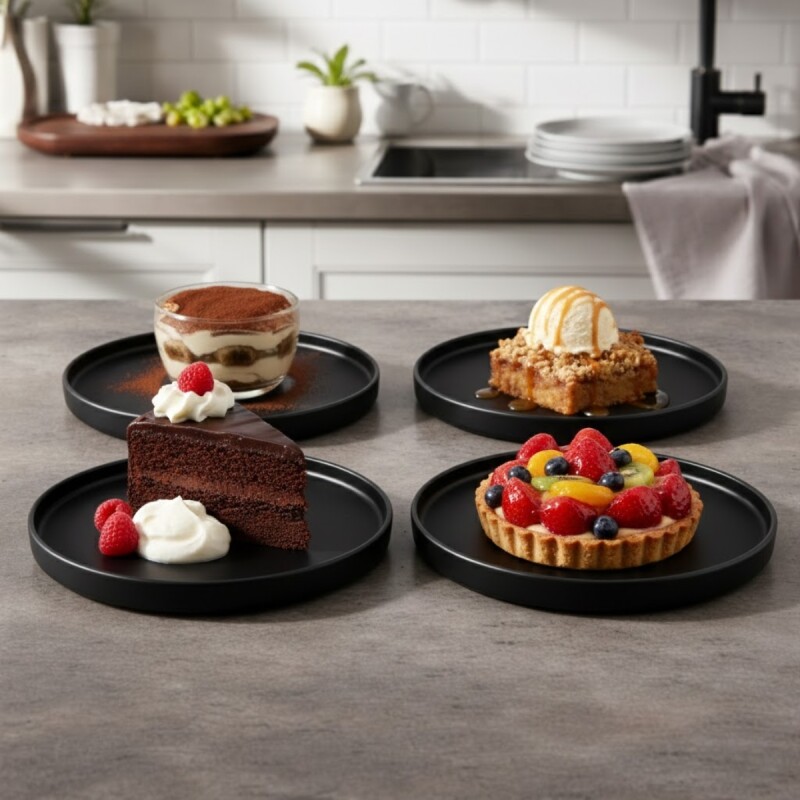 Set x4 Plato de postre cerámica TOKIO 20cm NEGRO