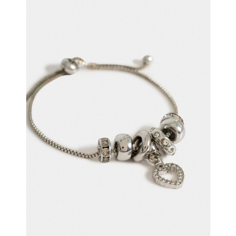 Pulsera Flexible Con Corazon Plateado