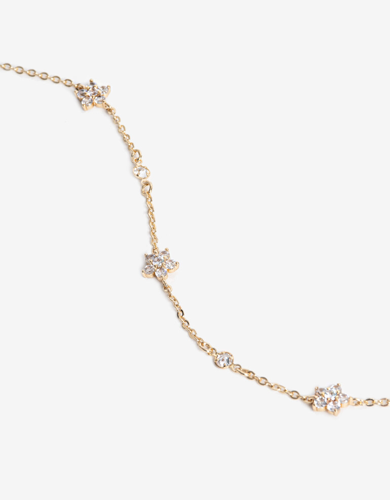 Pulseras Flexibles Strass Pulsera Flexible De Flores Con Cubic - Dorado