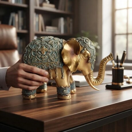Adorno Elefante Oro Y Turquesa Trompa Abajo Adorno Elefante Oro Y Turquesa Trompa Abajo