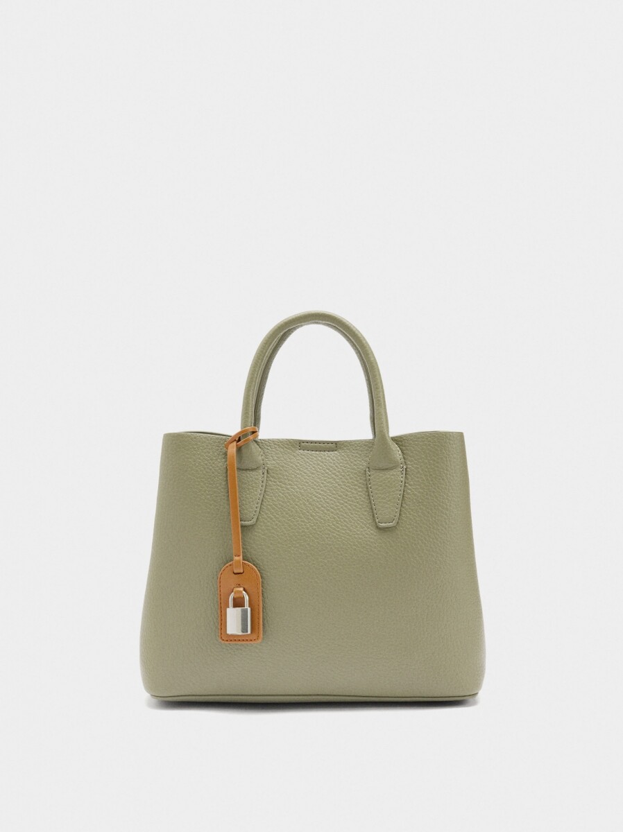 Bolso Tote Con Textura Y Colgante - caqui 