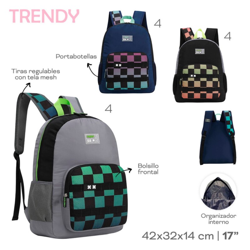 Mochila Trendy Game Escolar con Porta botella Azul