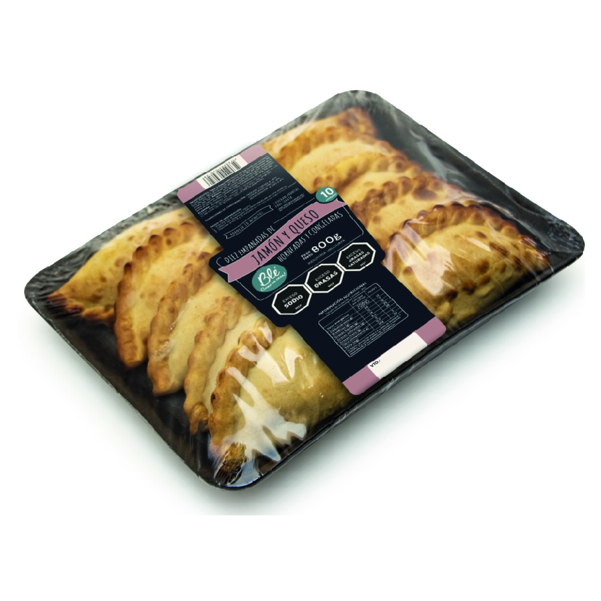 Bandeja de 10 Empanadas Ble Horneadas Jamón y Queso 