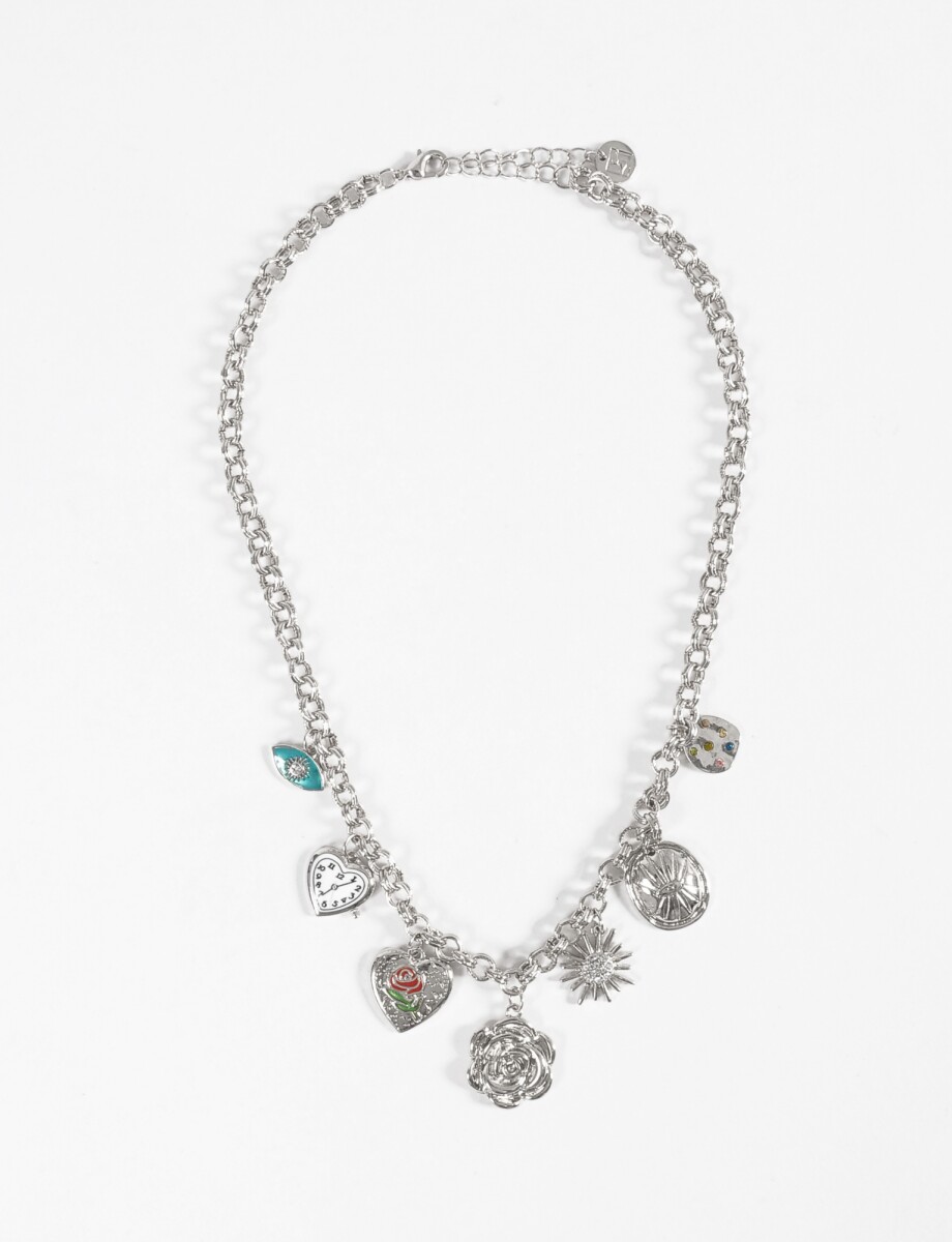 Collar cadena múltiples dijes - plateado 