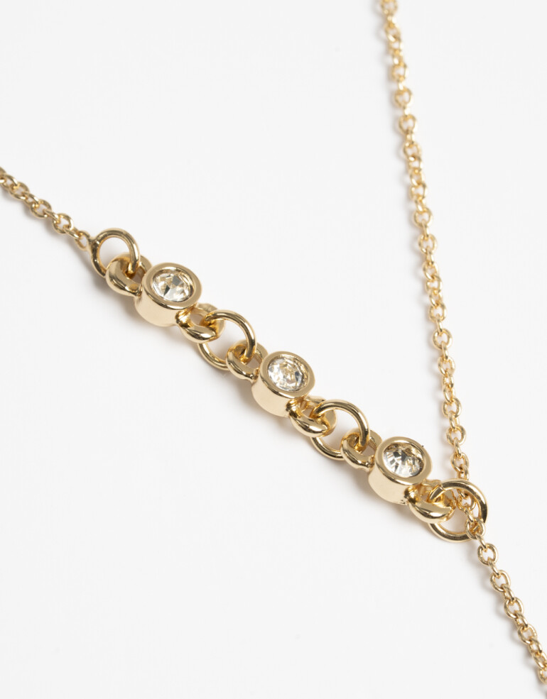 Collares Cortos Strass Collar En Y Con Strass - Dorado