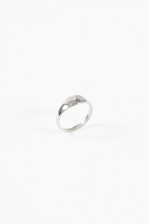 Anillo acero ajustable curvo plateado