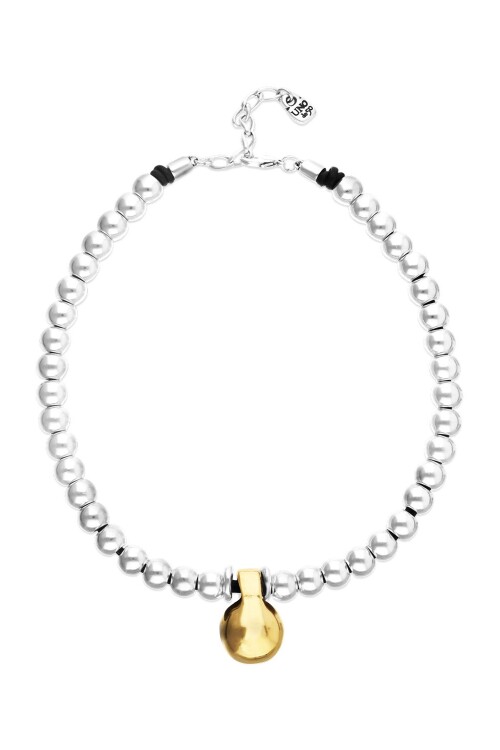 COLLAR DE BOLAS MEDIANAS BAÑADAS EN PLATA DE LEY Y BOLA GRANDE BAÑADA EN ORO 18K Colgante