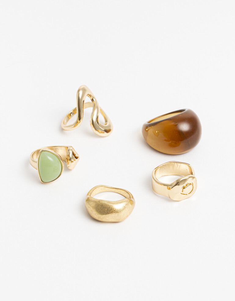 Sets Anillos Color Set 5 Anillos Mix Materiales - Dorado