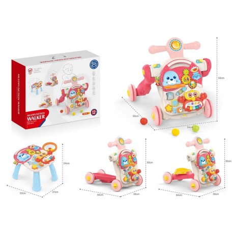 Caminador 4en1 Monopatín Buggy Mesa de Juegos Música Huanger Rosa