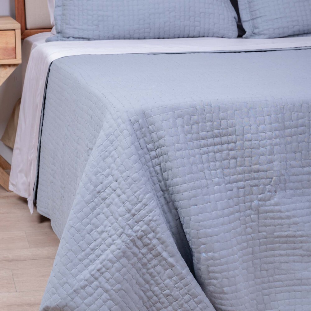 SET CUBRECAMA KING ALGODON-Y-POLIESTER GIRS RICE AZUL GRISACEO