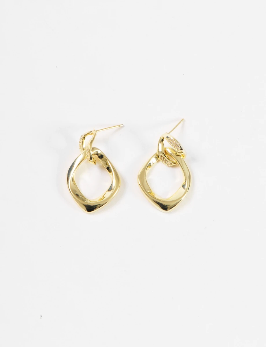 Caravanas eslabón strass - dorado 
