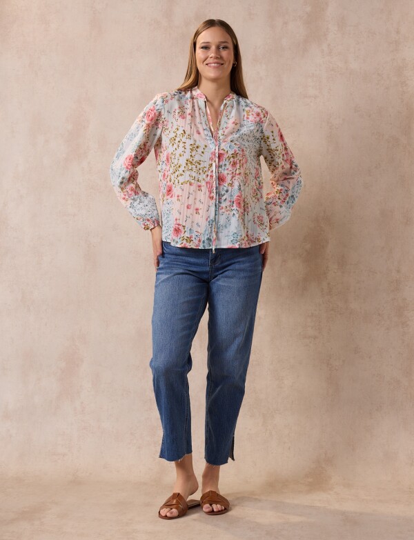 Blusa Gasa Plisada ROSA/MULTI