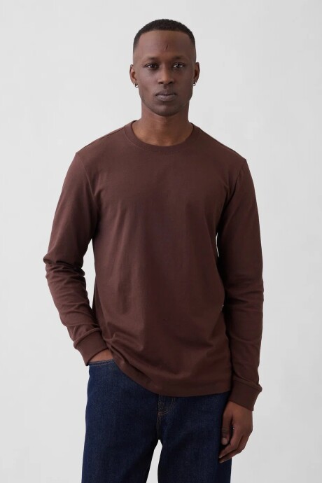 Remera Básica Manga Larga Hombre Dark Brown