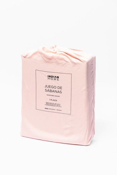 Juego De Sábanas 1 Plaza Microfibra Washed Durazno