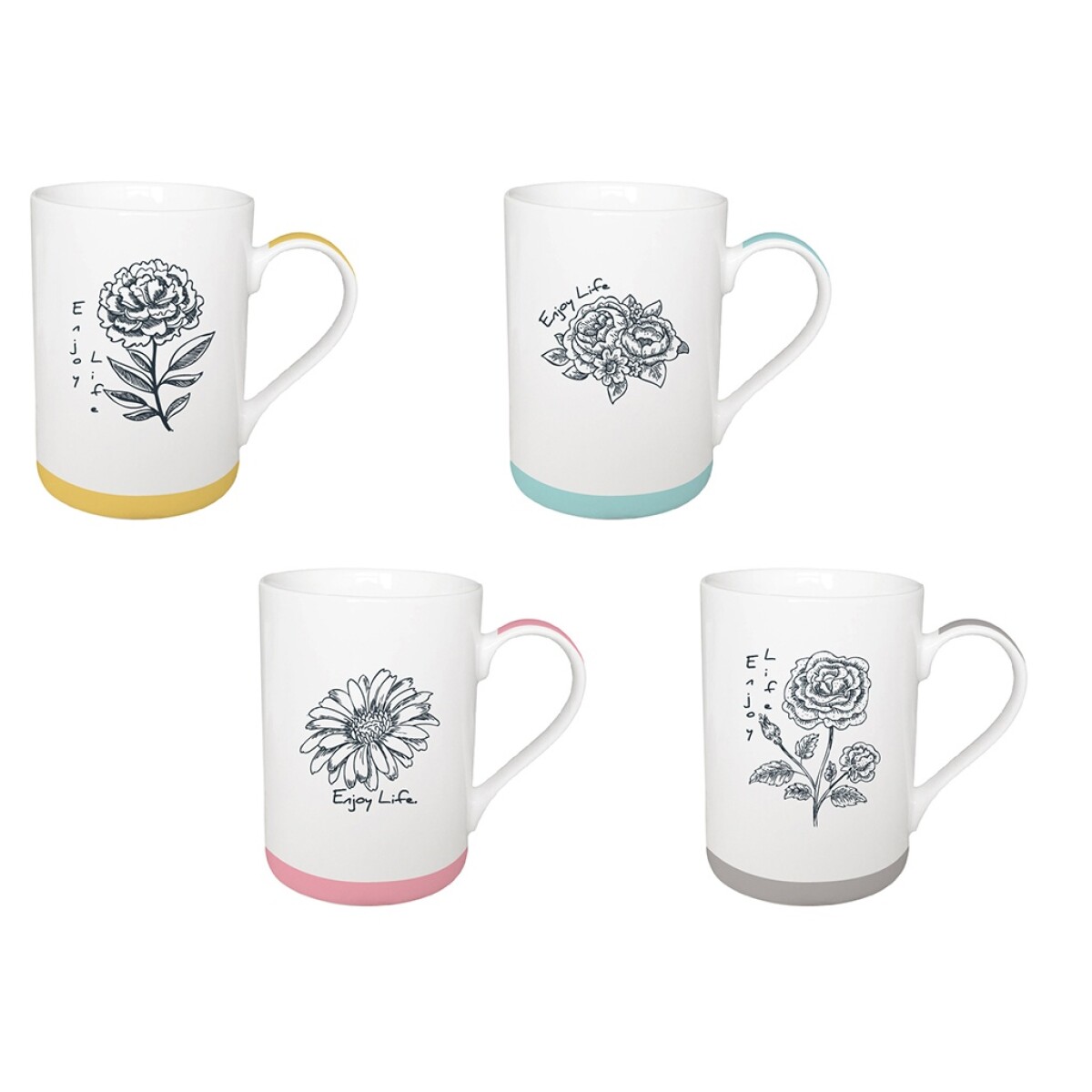 MUG RECTO 340ML FLORES BORDE COLOR 